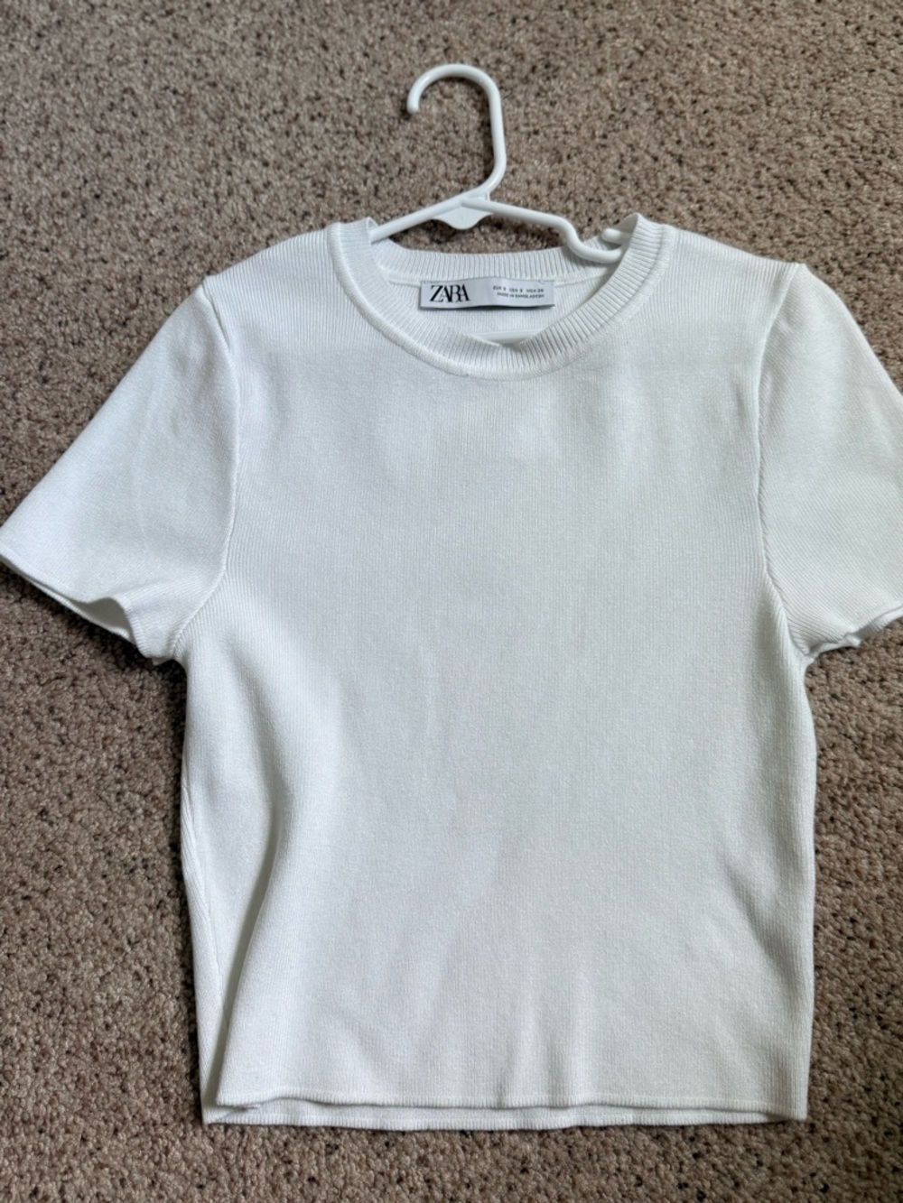 Zara Cream Short Sleeve Crewneck Top